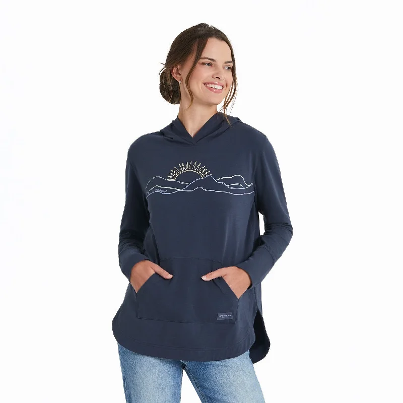 Life is Good Women's Freehand Mountain Sun Crusher-FLEX Hoodie Tunic, Inkwell Blue Women’s Hoodie with Pockets