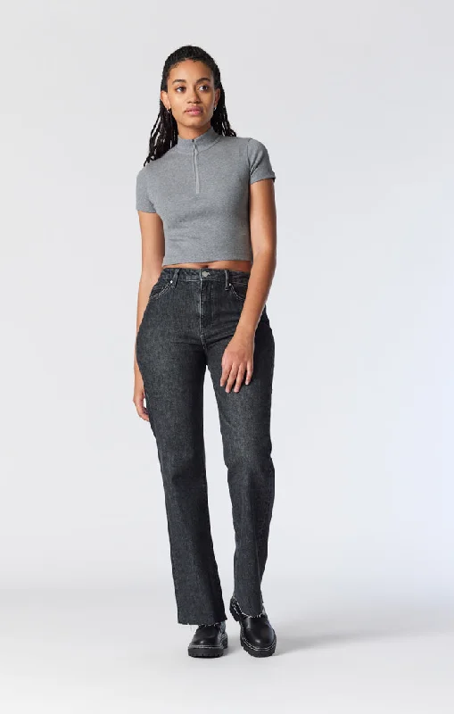 VICTORIA WIDE LEG JEANS IN BLACK BRUSHED RECYCLE BLUE