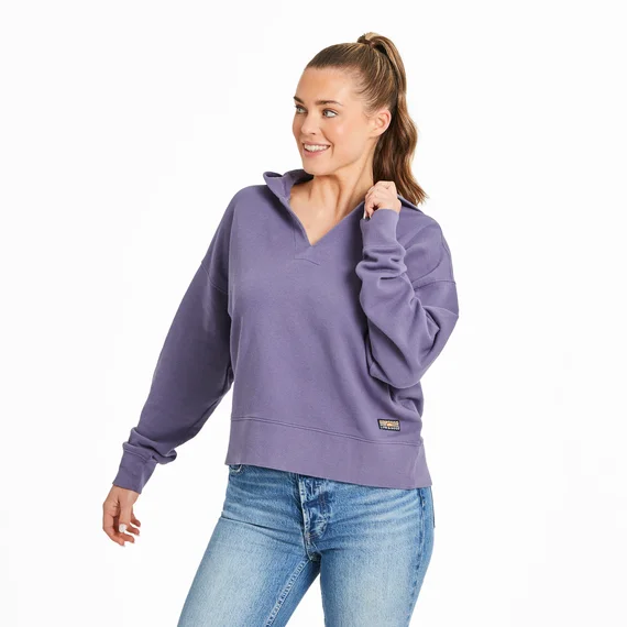 Life is Good. Women's Solid French Terry Boxy Pullover Hoodie, Dusk Purple Hoodie Sweatshirt Fashion