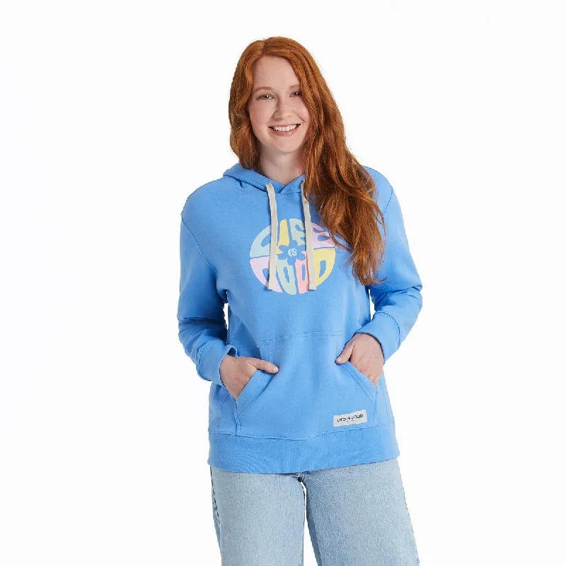 Life is Good Women's Daisy Circle Psychedelic Simply True Fleece Hoodie, Cornflower Blue Casual Hoodie Sweatshirt Wear