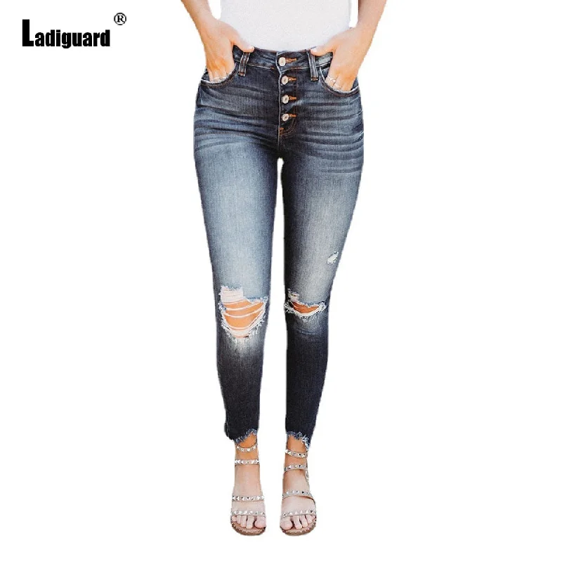 Ladiguard Sexy Vintage Jeans Women Fashion Denim Pants Skinny