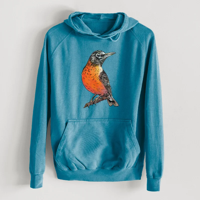 Vibrant American Robin - Turdus migratorius  - Mid-Weight Unisex Vintage 100% Cotton Hoodie Hoodie Sweatshirt for Fall