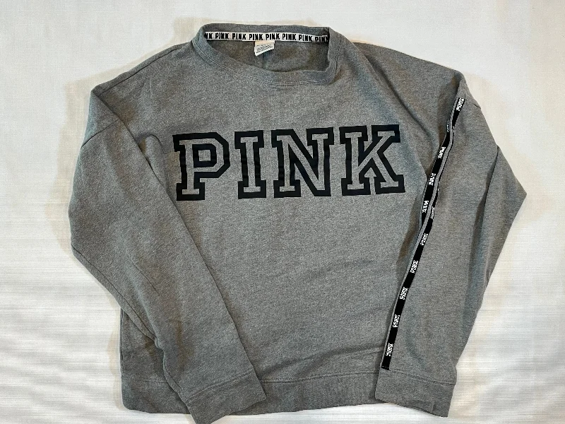 Victorias Secret PINK Grey Crewneck Sweatshirt w/ Logo Women size Medium Relaxed Fit Sweatshirts