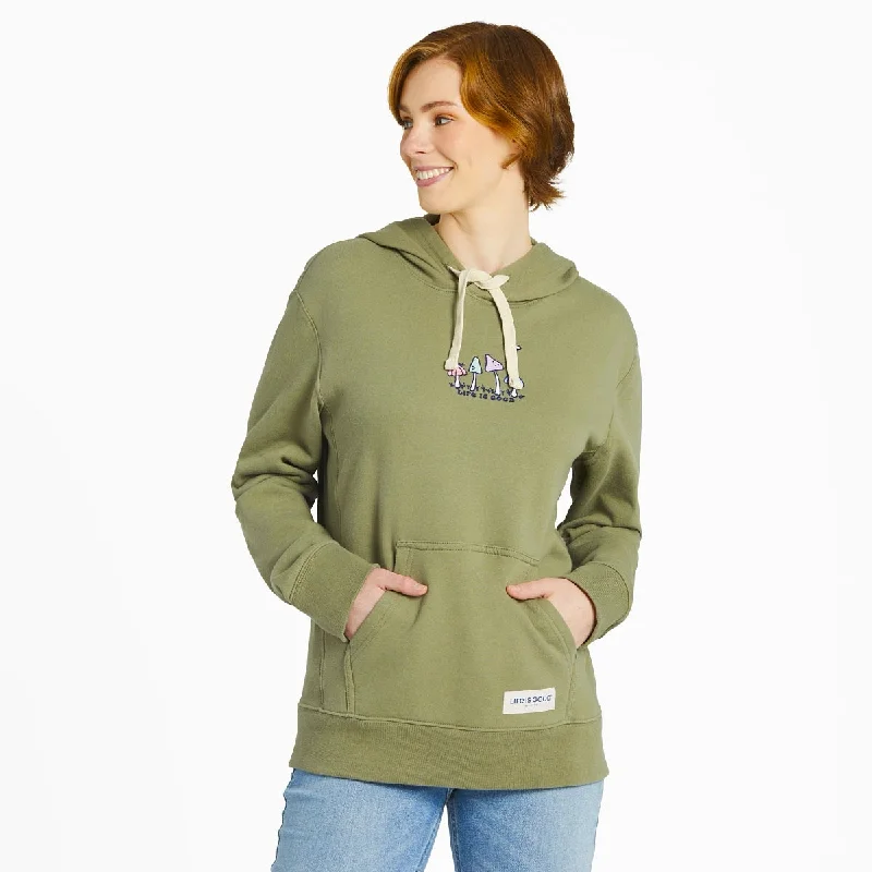 Life is Good Women's Mushroom Retro Scene Simply True Fleece Hoodie, Moss Green All-season Hoodie Sweatshirt