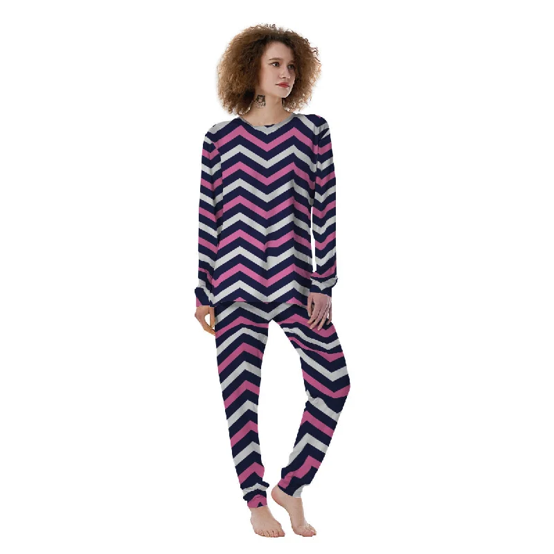 Pink And White Navy Chevron Print Women's Pajamas Cartoon pajama sets