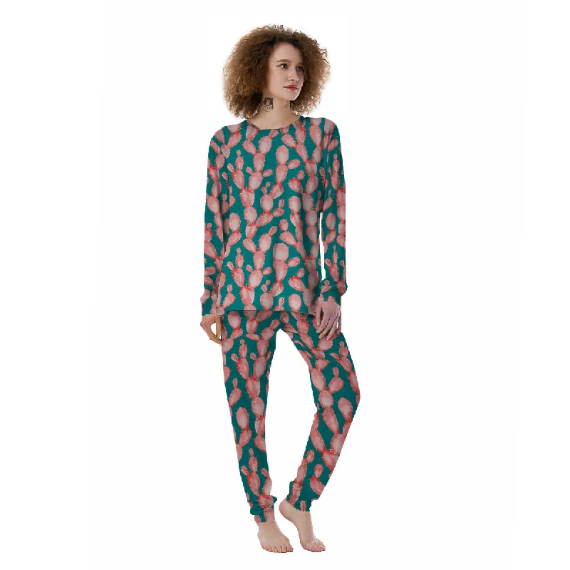 Pink Cactus Print Pattern Women's Pajamas Cute pajama sets