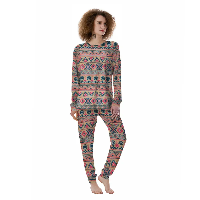 Pink Native Tribal Print Pattern Women's Pajamas Breathable pajama sets