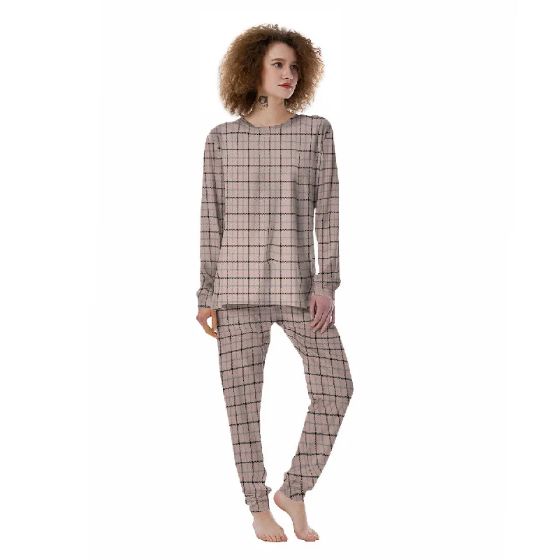 Pink Pastel And Black Tattersall Print Women's Pajamas Winter pajama sets