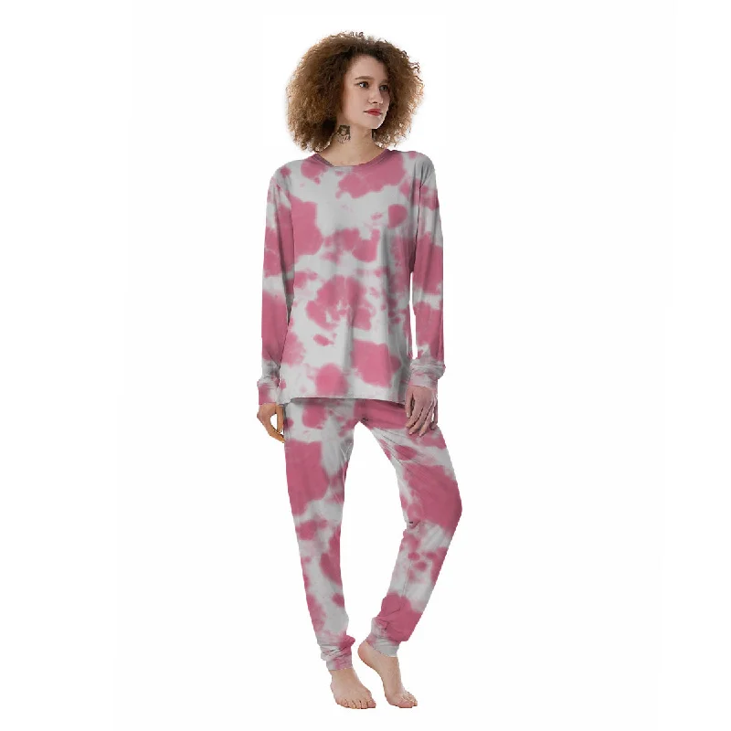 Pink Pastel And White Cow Print Women's Pajamas Polyester pajama sets