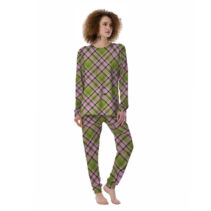 Plaid Green And Pink Print Pattern Women's Pajamas Maternity pajama sets