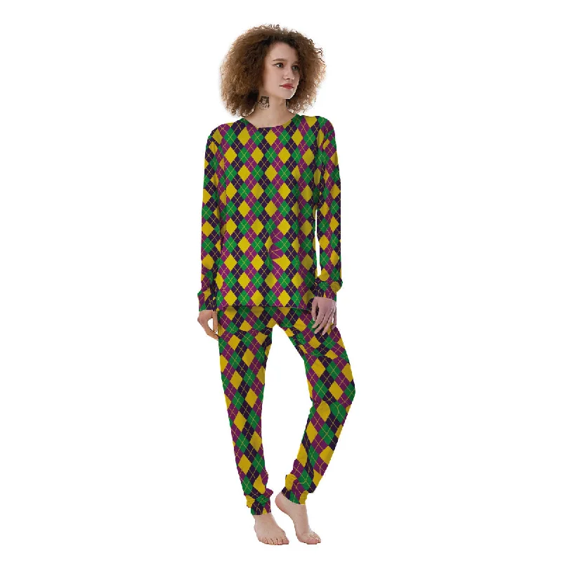 Plaid Mardi Gras Print Pattern Women's Pajamas Breathable cotton pajama sets