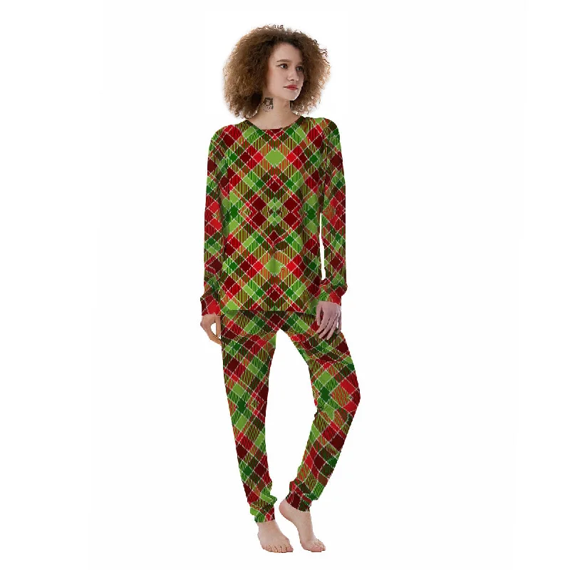 Plaid Merry Christmas Print Pattern Women's Pajamas Funny graphic pajama sets