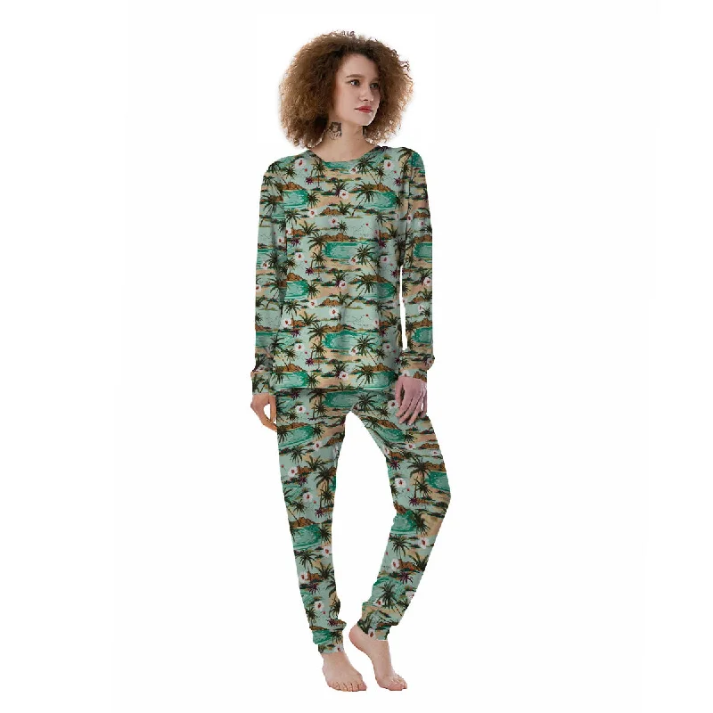 Plam Tree Beach Summer Print Pattern Women's Pajamas Best pajama sets for lounging