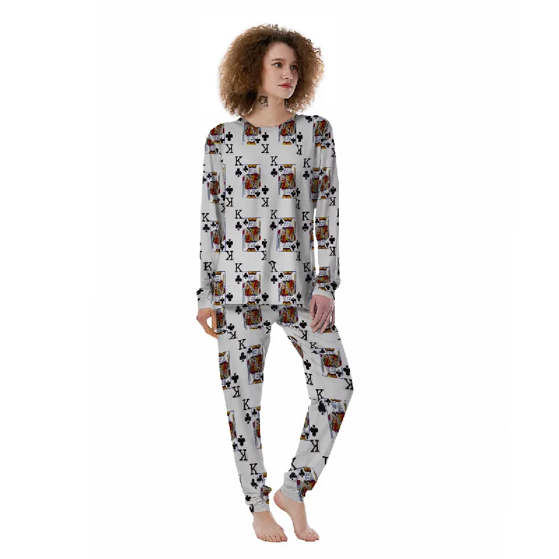 Playing Card King Of Clubs Print Pattern Women's Pajamas Movie night pajama sets