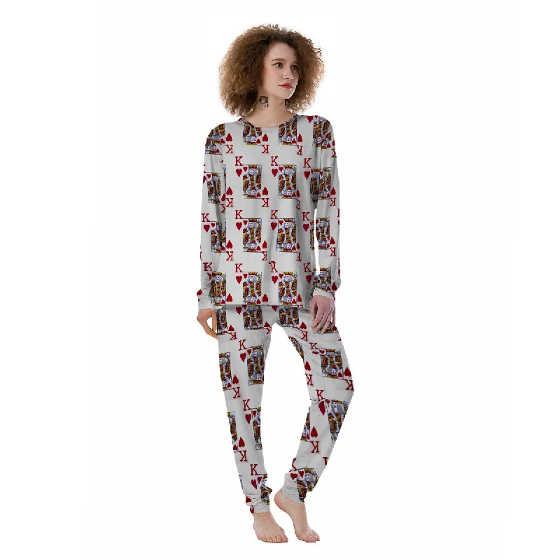 Playing Card King Of Hearts Print Pattern Women's Pajamas Hoodie pajama sets