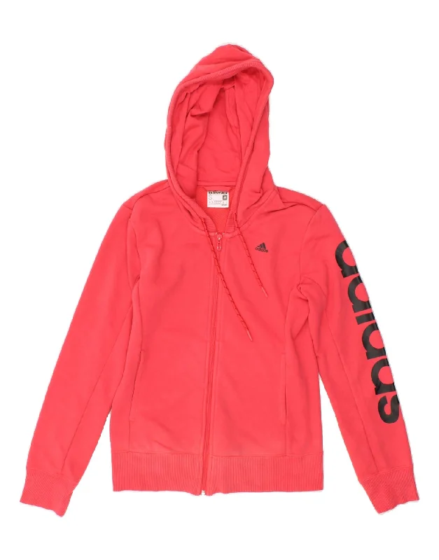 ADIDAS Womens Climalite Graphic Zip Hoodie Sweater UK 10 Small Pink Breathable sweaters