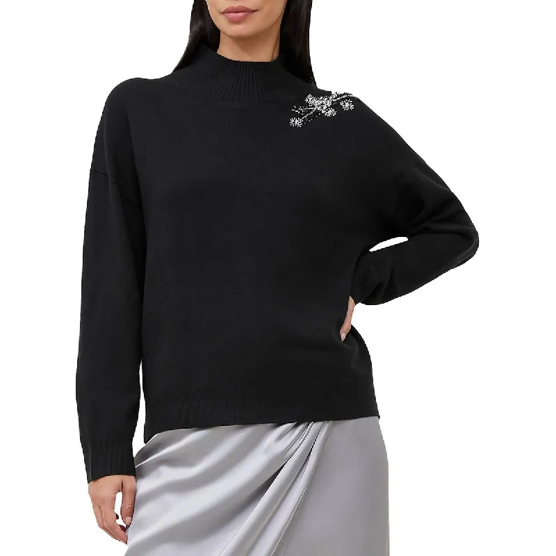 Womens Knit Ribbed Mock Turtleneck Sweater Silk-blend sweaters