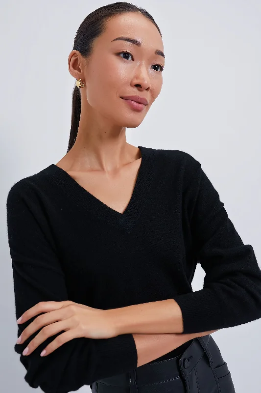 Black Emma Cashmere V-Neck Boyfriend Sweater V-neck sweaters