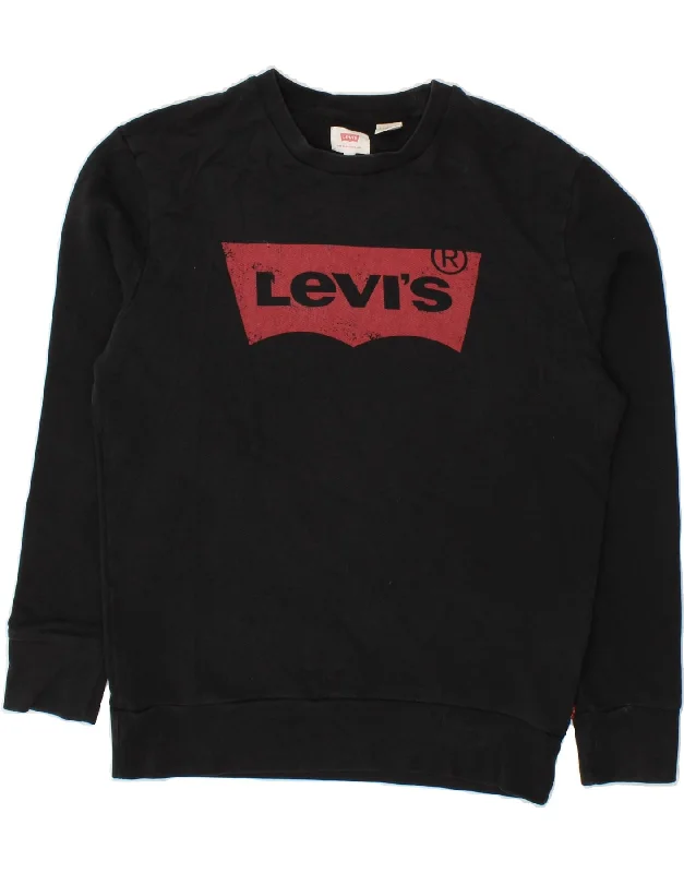 LEVI'S Womens Graphic Sweatshirt Jumper UK 10 Small Black Cotton Women's fashion sweaters sale