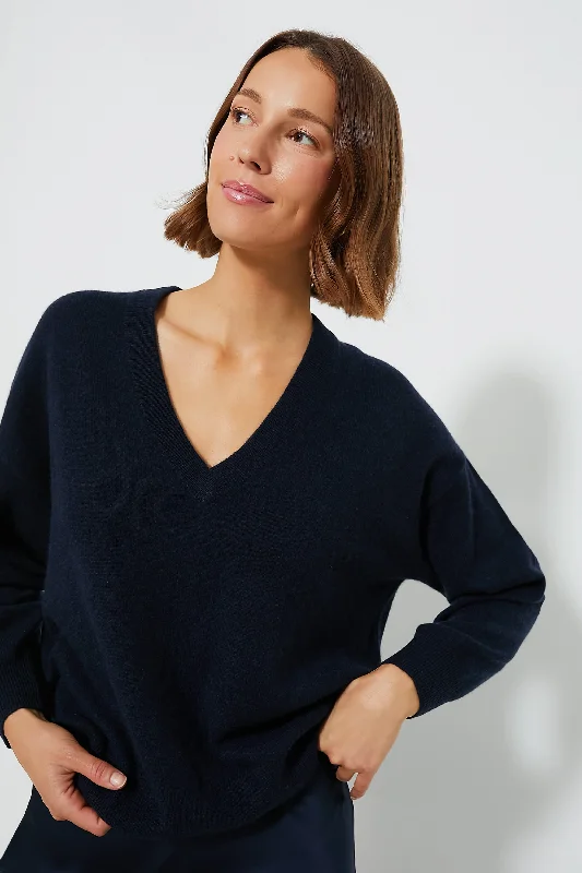 Navy Cashmere Emma V-Neck Boyfriend Sweater Edgy sweaters