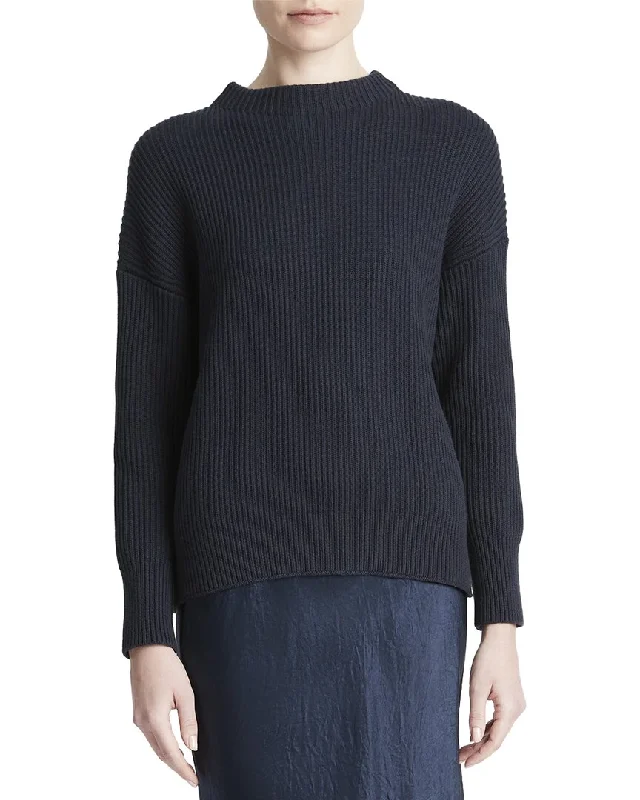 Vince Ribbed Funnel Neck Cashmere-Blend Top Best everyday sweaters