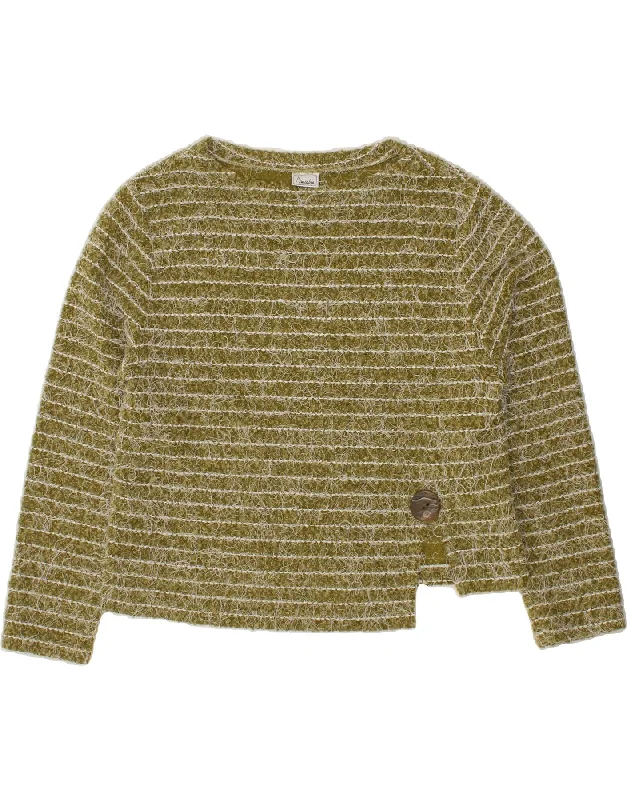 VINTAGE Womens Boat Neck Jumper Sweater IT 40 Small Khaki Striped Acetate Vintage sweaters