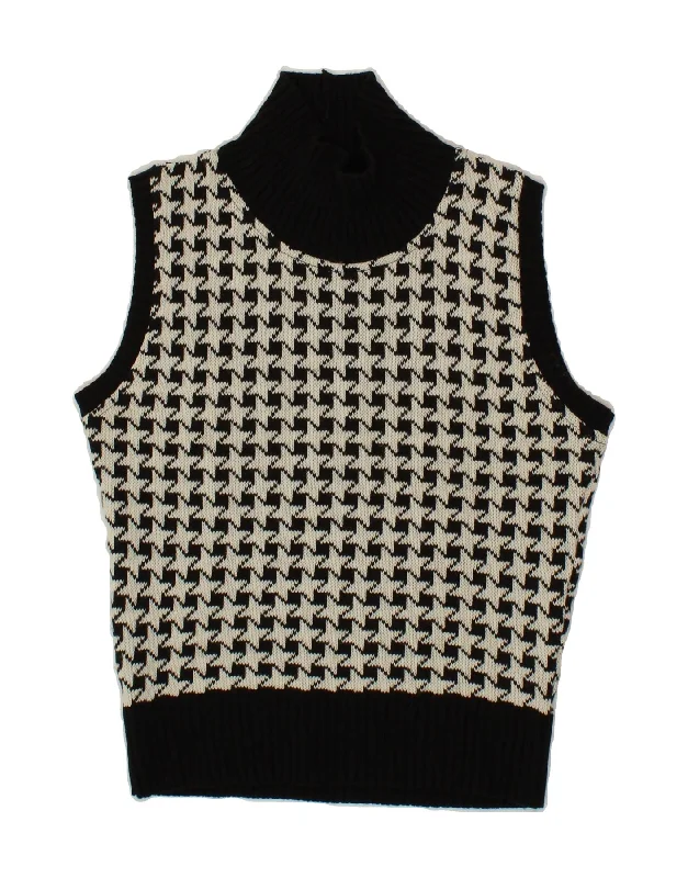 VINTAGE Womens Roll Neck Vest Tank Top UK 10 Small Grey Houndstooth Warmest sweaters for extreme cold