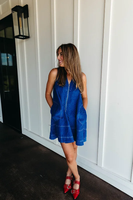 Big Crush Corduroy Dress - Blue Ruffled mini dresses