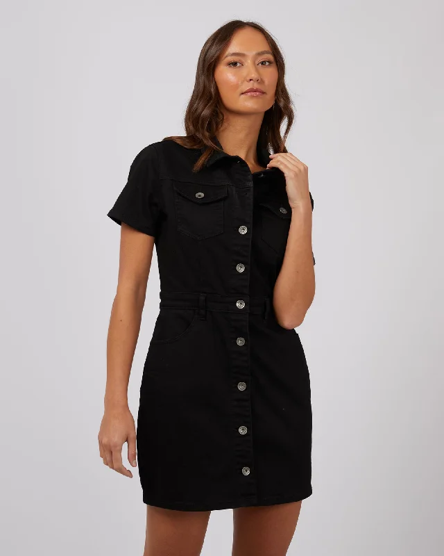 Leah Mini Denim Dress Black Discounted mini dresses