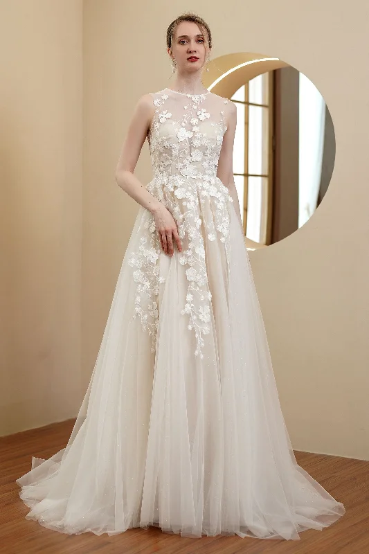 A-Line Sweep-Brush Train Chiffon Wedding Dress CW2982 Wedding Dress Style