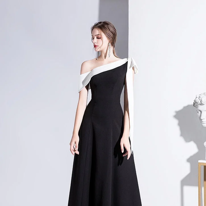 arwen&ajh مجموعة أروين التجارية 2024 Black Evening Dress Women's 2024 Summer New Arrival One-Shoulder Socialite Elegant Banquet Dress Slim Long Daily Dress Embroidered Wedding Dress