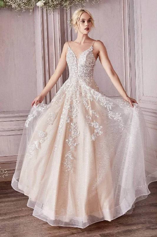 Cinderella Divine CM320 - Embroidered Bridal Gown Lace V-neck Dress