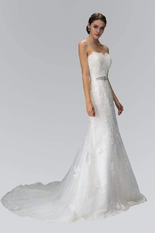 Elizabeth K Bridal - GL1354 Appliqued Strapless Sweetheart Sheath Bridal Gown Beautiful Lace Gown