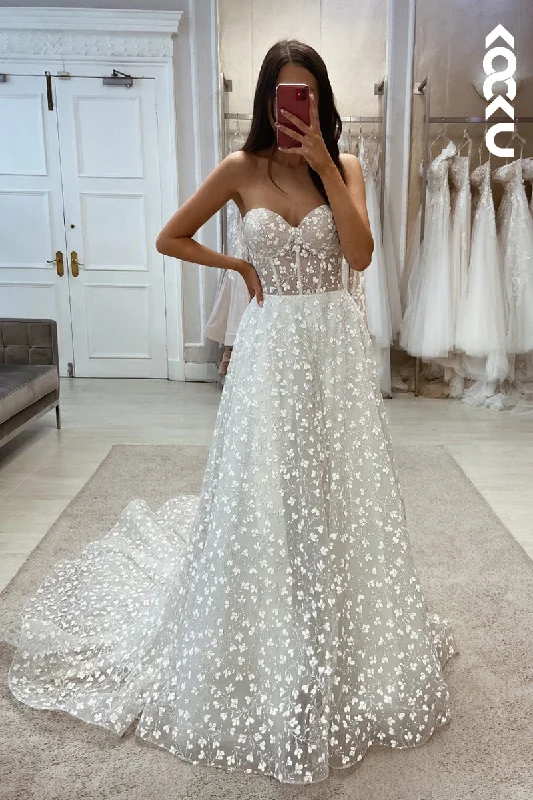 K1987 - Glamorous & Dramatic Sweetheart Sleeveless Applique A-Line Wedding Dress Sexy Wedding Dress