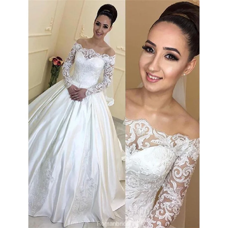 Long Sleeves Off-the-Shoulder Ball Gown Court Train Wedding Dresses, WD0403 Luxury Wedding Dress