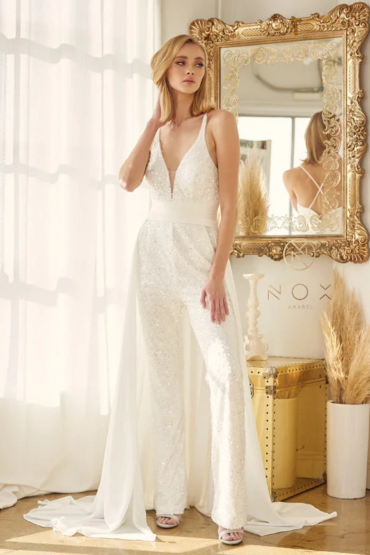 Nox Anabel Bridal: Shimmering Sequin Jumpsuit for Unforgettable Occasions Elegant Lace Gown