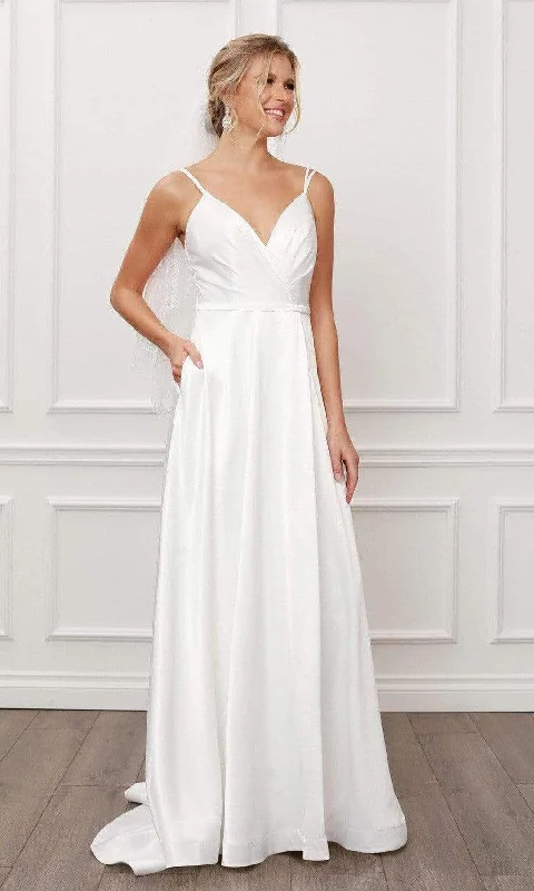 Nox Anabel - E484 Plunging V Neck A-Line Dress Soft Lace Gown