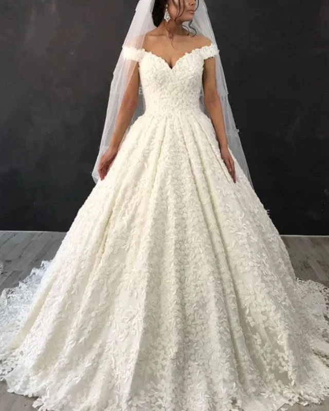 Princess Wedding Dress Lace Off The Shoulder Sparkling Wedding Dress