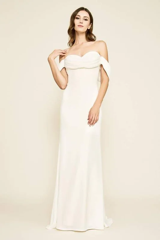 Tadashi Shoji - Amishta Off-The-Shoulder Crepe Gown ALG19170LBR - 1 pc Ivory In Size 4 Available Wedding Dress Set