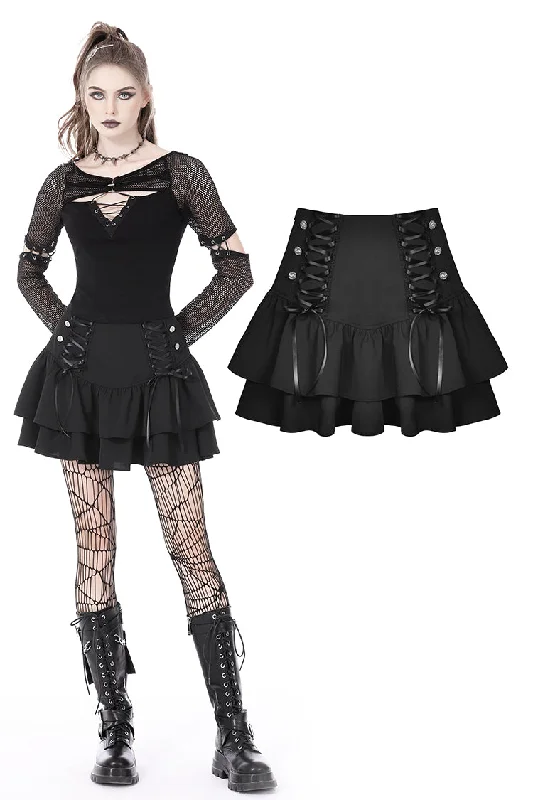 Black elegant lady lace up frilly skirt KW261 Short unclassified skirts