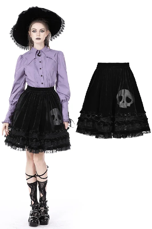 Gothic lolita witch skull velvet skirt KW260 Ruffled unclassified skirts