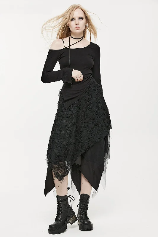 Women's Asymmetrical and Style Fashion Tattered Mesh Butterfly Half Burnt Black Dry Skirt Summer unclassified skirts