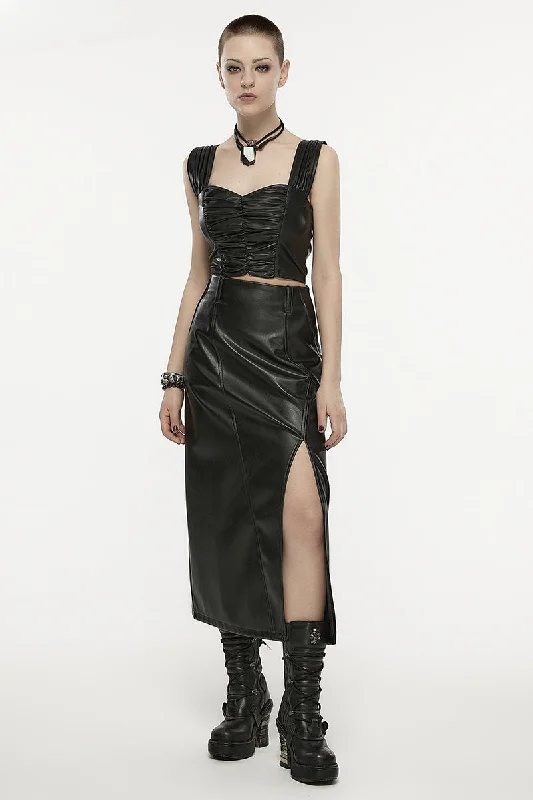 Women's A-line High Waist Split Faux Leather Daily Fashion Concise Female Black Skirt Neutral tone unclassified skirts