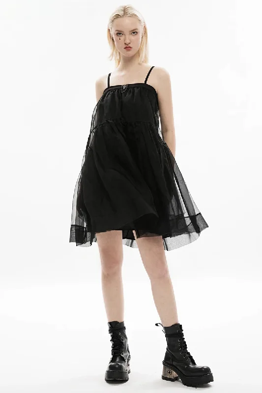 Women's Triangular Two Decoration Slip Dress Dark Flag Black Skull Mesh Metal Wear Skirt Metallic unclassified skirts