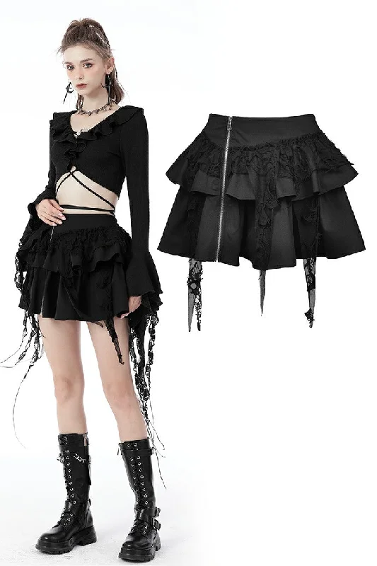 Punk locomotive side zip ragged frilly skirt KW250 Anniversary unclassified skirts