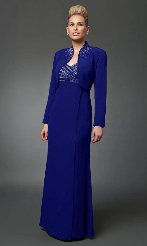 Alexander by Daymor - 3112 Beaded V-neck Dress With Long Sleeve Bolero Knitted maxi dresses