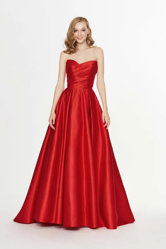 Angela & Alison - 91137 Strapless Asymmetrical Pleated Ballgown Velvet party dresses