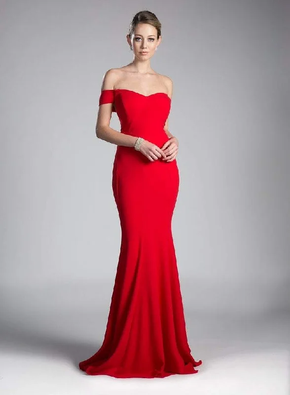 Cinderella Divine - CD711 Off-Shoulder Jersey Sheath Long Dress - 1 pc Red In Size 2X Available Hot new arrivals in maxi dresses