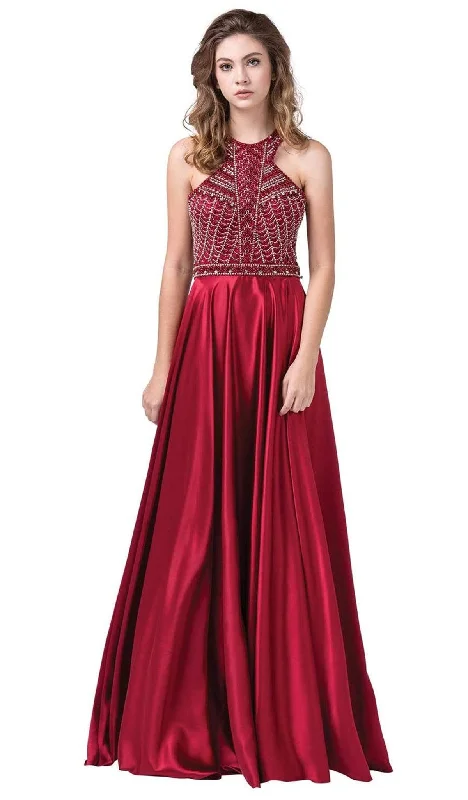 Dancing Queen - 2518 Embellished Halter A-line Gown Smocked party dresses