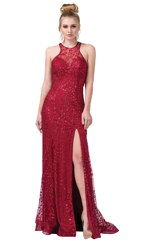 Dancing Queen - 2618 Embellished Mesh Sexy Back Long Slit Gown Best party dresses for hourglass body shape